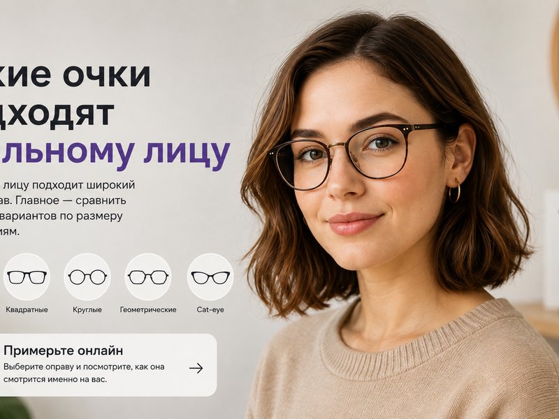Девушка в очках и примеры разных форм оправ для овального лица