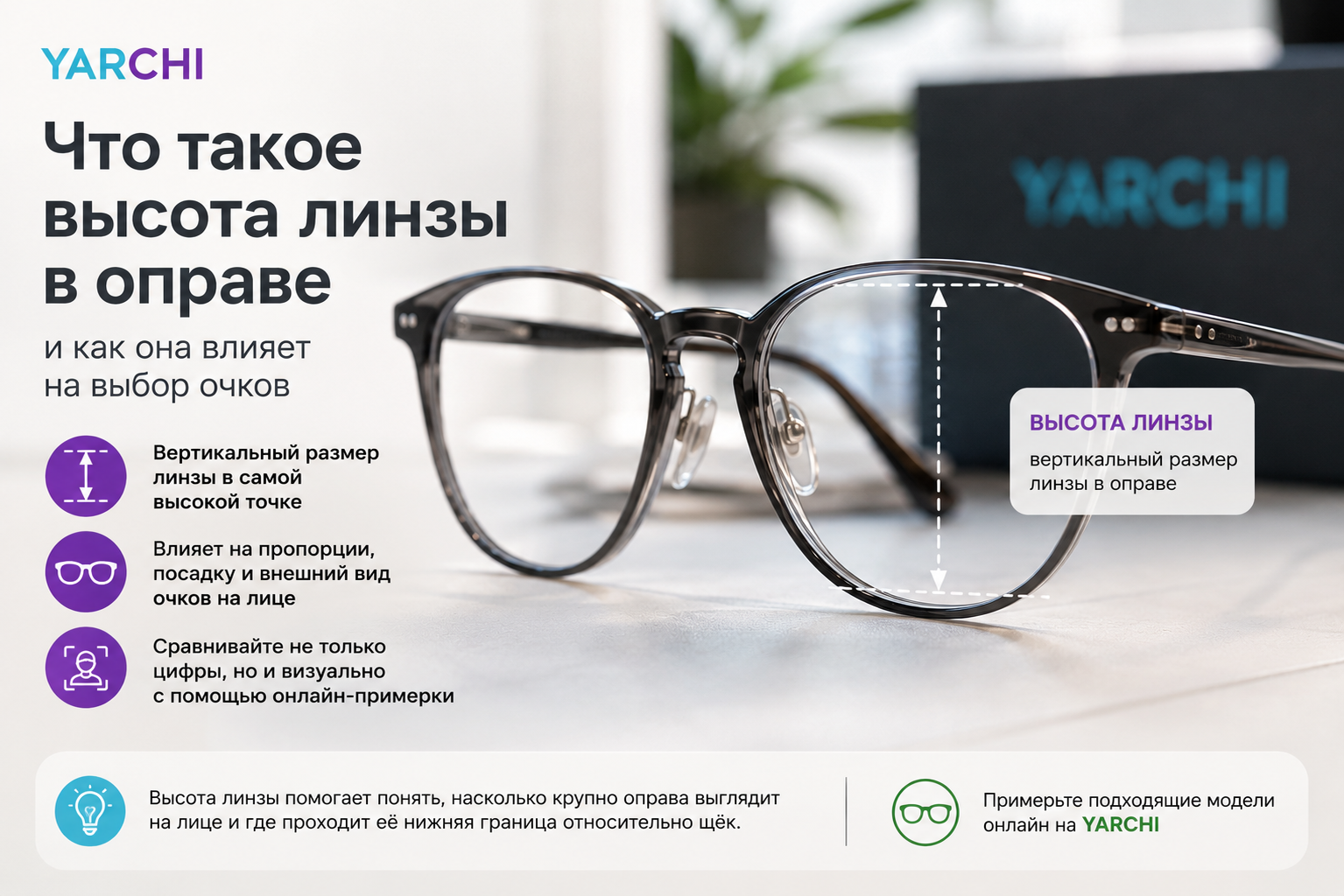 Оправа очков с обозначением вертикального размера линзы