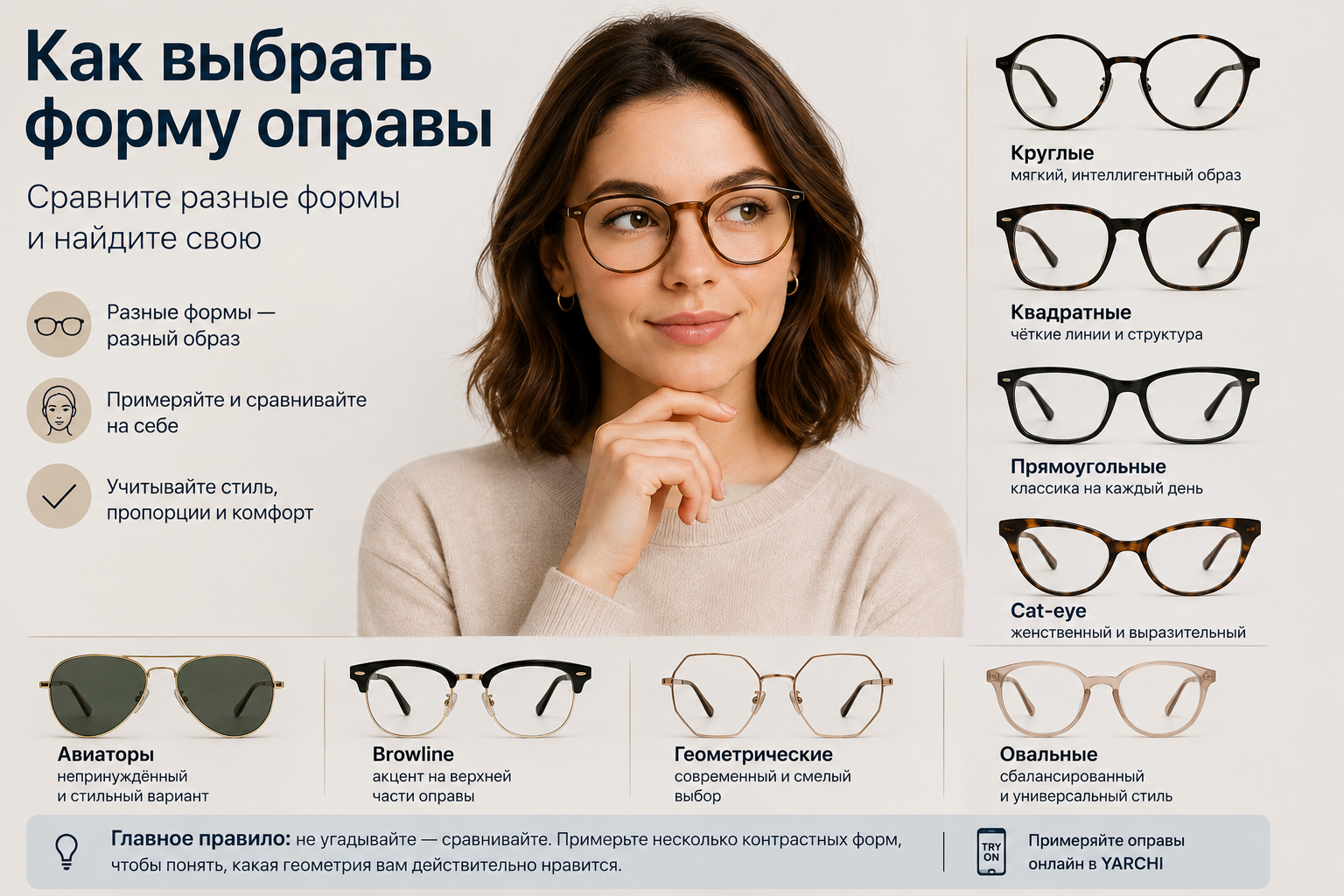 Сравнение нескольких форм оправ для выбора подходящей модели
