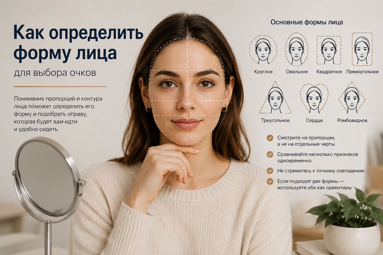 Схема сравнения пропорций лица для определения его формы